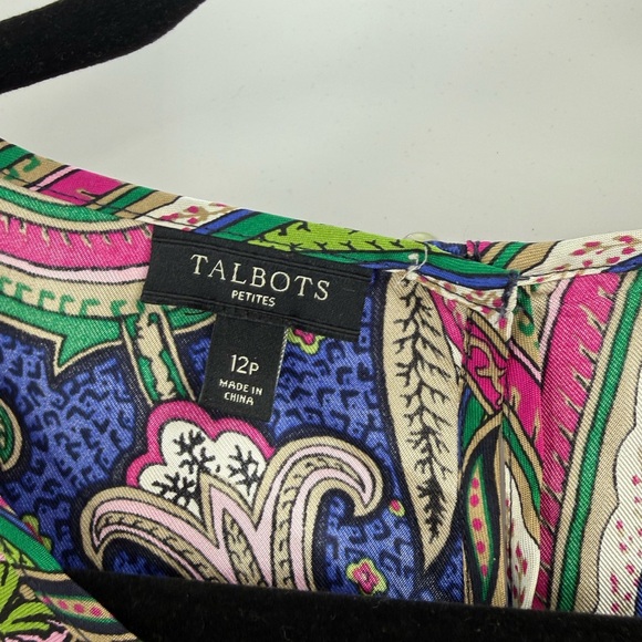 Talbots 100% Silk Paisley Floral Sleeveless Blue Pink Green Luxury Top, 12P - Picture 9 of 10